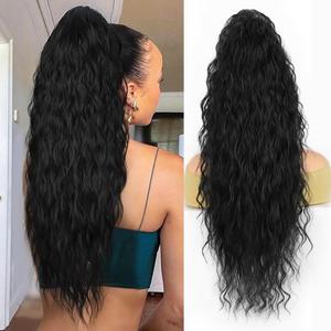 Drawstring Ponytail Extension,Long Curly Wavy ponytail extension for black women 26 Inch black clip in ponytail hair extensions