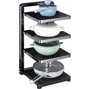Pot and Pan Organizer Rack for under Cabinet, Heavy Duty Pot Pan Rack under Sink Organizers and Storage, Pot lid organizer, Kitchen Cabinet Organizer with 4 Adjustable Tiers