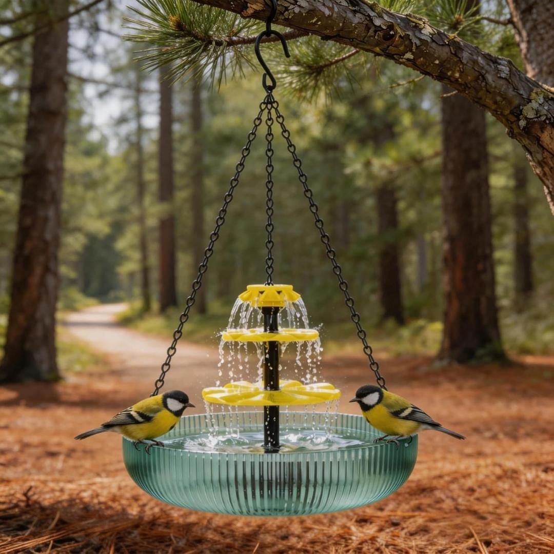 3-Tier Hanging Solar Cascading Bird Bath Fountain, 16.4FT/Extra Long Cord Solar Cascading Bird Bath Fountain for Garden Patio Yard Hummingbirds & Wild Birds