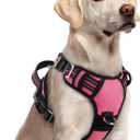 Rabbitgoo Dog Harness for Large Dogs, No Pull Pet Vest with 3 Buckles, Adjustable Soft Padded Pet Harness with Easy Control Handle and Reflective Strips, Pink, L