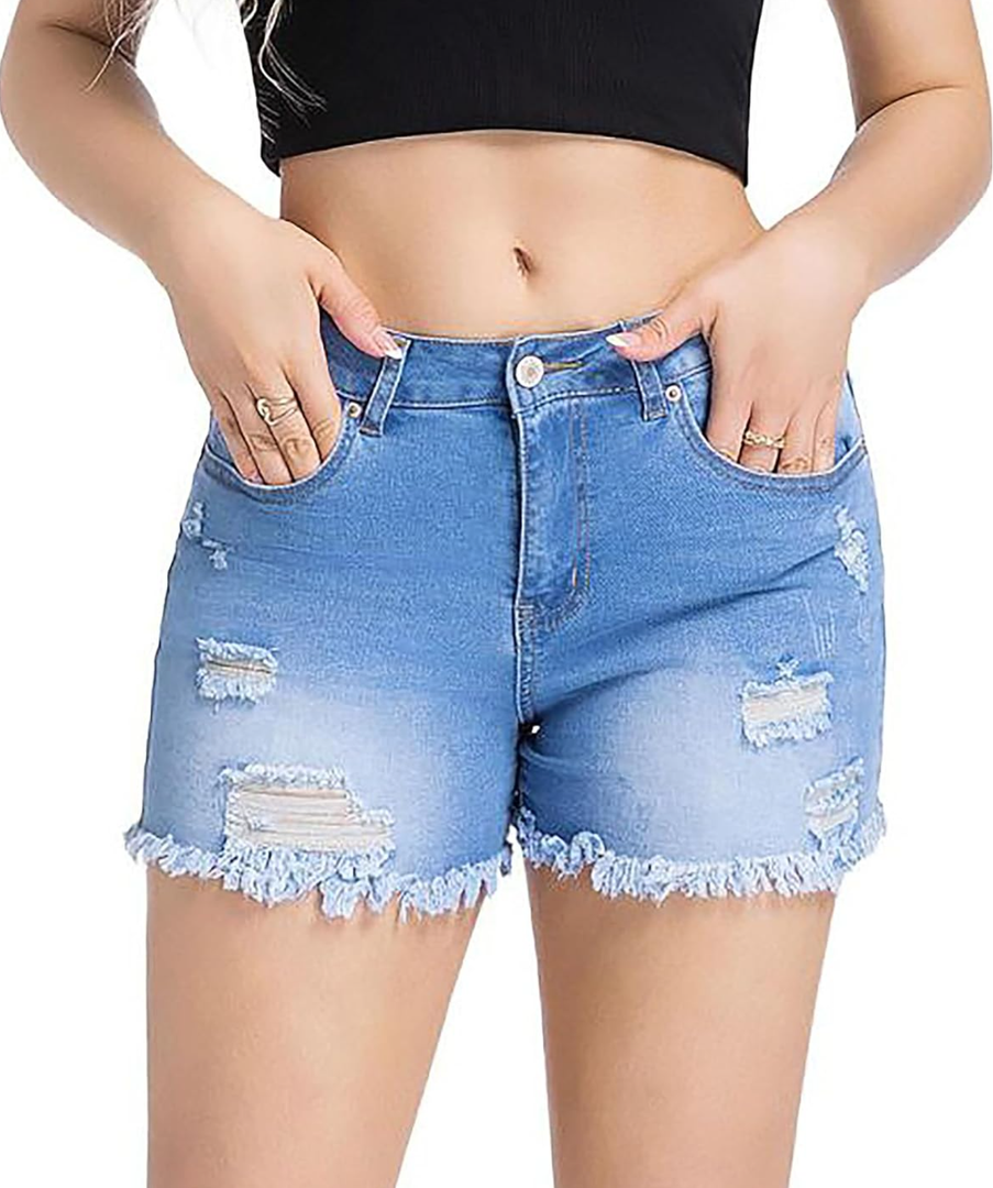 Atditama Women's Stretch Denim Jean Shorts Ripped Curved Fitted Summer Casual Shorts for Women High Waisted XXL