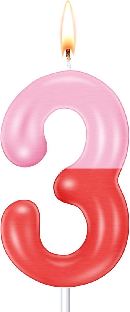 Pink Pig Candles Number Candle Birthday Cake Decorations Cake Cupcake Topper for Boy and Girl Birthday Decoration(Pink Red Number 3)