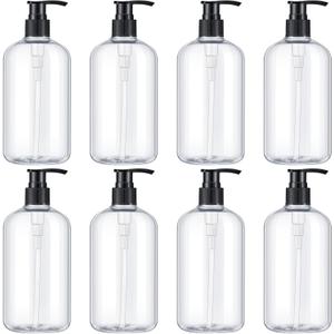 8 Pcs Plastic Pump Bottles Empty Lotion Bottle with Pump Refillable Dish Soap Dispenser Portable Hand Soap Dispenser Shampoo Lotion Container for Oil Liquid Soap(Clear,6 oz)