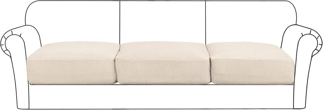 Flamingo P Large Couch Cushion Covers 3 Piece Set Sofa Seat Slipcovers for Deep Oversized Cushions with Elastic Bottom Furniture Protector for Pets & Kids, 3 Seat XL Cushion Cover, Biscotti Beige