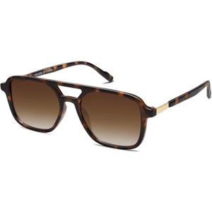 SOJOS Retro Aviator Sunglasses for Women Men, Trendy Rectangle Women's Men's Shades Sun Glasses SJ2202 (Brown Tortoise Frame/Brown Grading Lens)