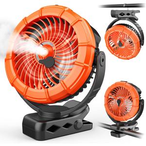 Ausic Portable Misting Clip on Fan, 100ml Camping Stroller Fan with LED, Max 45H Working Time Golf Cart Fans, 360 Rotate Cooling Spray, Outdoor Rechargeable Battery Fans for Travel/Home/Beach (Orange)