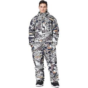 SNBOCON Mens One Piece Ski Suit Snowsuits Colorful Snowboard Jumpsuits Waterproof Hooded Warm Jackets Outdoor Winter (Large, Black), Geometry 