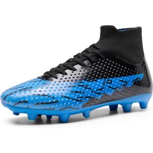 DREAM PAIRS Men's Soccer Cleats Lightweight Football Cleats Professional Training High-top Soccer Shoes (11.5, Black/Royal Blue)
