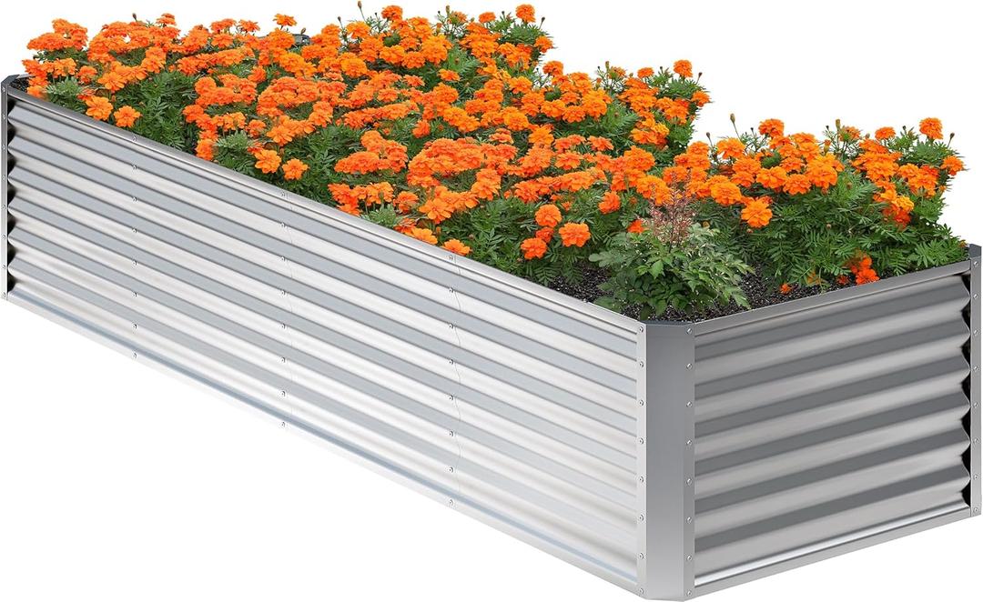 8x2x2FT Galvanized Raised Garden Bed,Planter Raised Beds-Metal Garden Box,Large Plant for Outdoor Planting, Vegetables BedFlower,herb-Silver