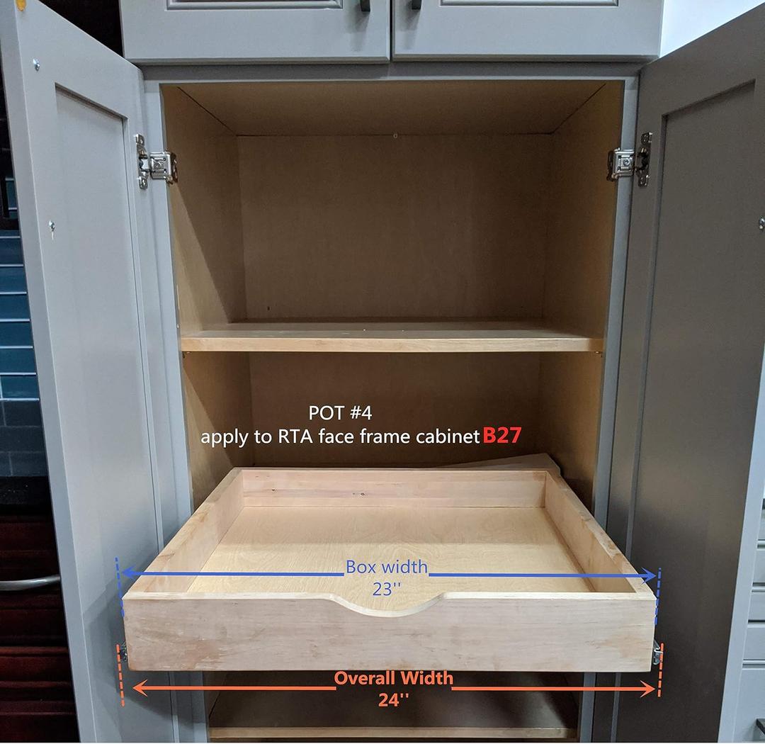 23'' Width Drawer Box Wooden Roll Out Tray Wood Pull Out Tray, Kitchen Cabinet Organizer, Kitchen Organization Storage Drawer, Pantry Organization and Storage Pull-out Shelf (Fit RTA Cabinet B27) (POT#4 (24''W x 21''D))