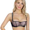 Rosme Women's Balconette Bra with Push Up Effect Plus Size Sexy Lace Demi Half Cup Bra Underwired Low Cut Mesh Bras Grand (38D, Black/Beige 2)