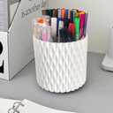 Lebenrich Rotating Pen Holder for Desk, 5 Slots Unique White Desk Organizer Easthetic Desktop Supplies and Accessories for Women Girls, Pencil Cup Caddy for Office Home Art Supply