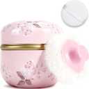 SHIMIDO Body Powder Puff and Container, 3.15" Portable Empty Body Powder Container for Baby Women's Loose Dusting Powder, Powder Case Box with Lids for Bath, Travel and Home Use (Old time)