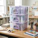 ArtBin Super Satchel Double Deep Compartment Box with Purple Accents in a 3 Pack - Art Storage with 8 Removable Compartments, Smart Closure for Craft Supplies (Purple - Pack of 3)