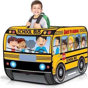 ArtCreativity Yellow Pop Up School Bus Tent with Carry Bag - Indoor Playhouse with 2 Openings, Pop Up Bus Toy Play Tent - Compact Storage - 43.5 x 28 x 26.5 Inches