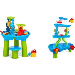 BELLOCHIDDO 3 in 1 Water and Sand Activity Sensory Playset & 4-Tier Splash Pond Toddler Water Table - Summer Outdoor Pool Backyard Toys - Gifts for Boys Girls 1.5+ Years Old