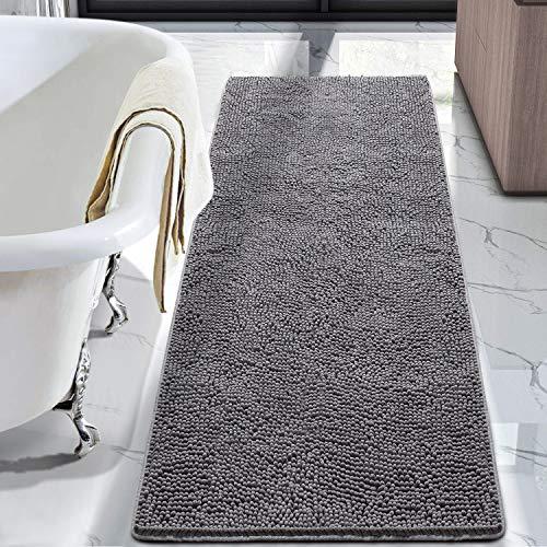 Luxury Bathroom Rug Shaggy Bath Mat 24 x 60 Inch, Washable Non Slip Bath Rugs for Bathroom Shower, Soft Plush Chenille Absorbent Carpets Mats, Gray