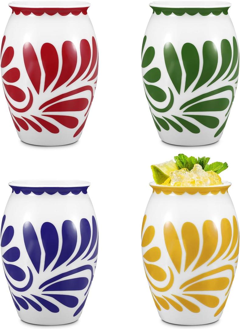 Yungyan 4 Pcs Cantaritos De Mexicanos Shooters 15 oz Cantaritos Shooters Authentic Mexican Ceramic Mugs Pottery Cocktail Glasses Cups for Margaritas Mojitos Taco Tuesday Cocktail Cups