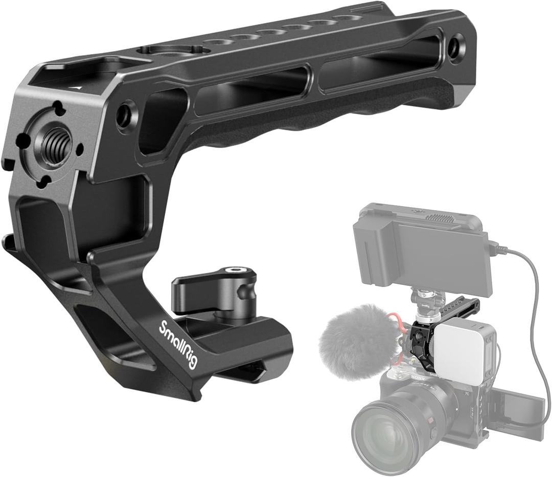 SmallRig Lightweight NATO Top Handle, Quick Release NATO Grip for DSLR Camera Cage, Universal Top Handle with 5 Cold Shoe Adapters (NATO Rail NOT Included) -3766