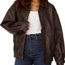 PRETTYGARDEN Women's Faux Leather Motorcycle Jacket Trendy Fall Spring Clothes Oversized Zip Up Winter Coat Outerwear, Size Small