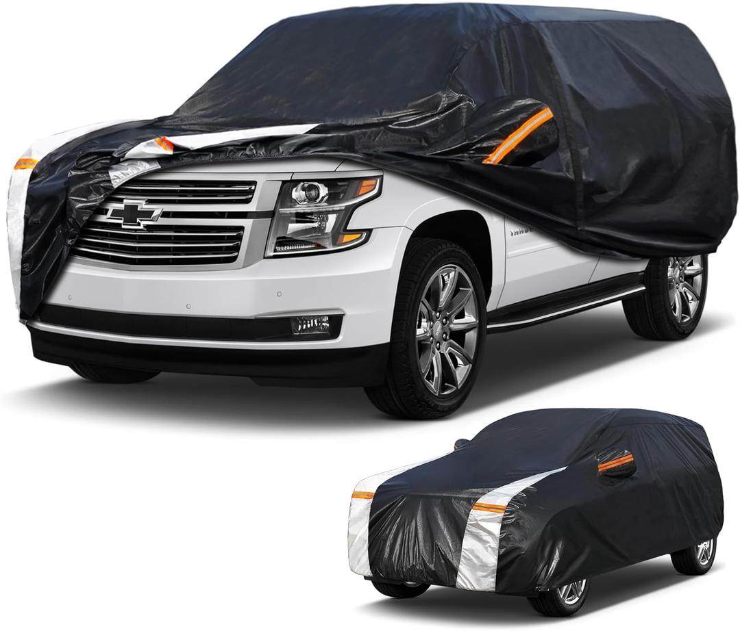 10 Layers Car Cover Waterproof All Weather for Large SUV,100% Waterproof Outdoor Car Covers Rain Snow UV Dust Protection. Custom Fit for Chevy Tahoe, Traverse, Mercedes GLS, QX80, Patrol