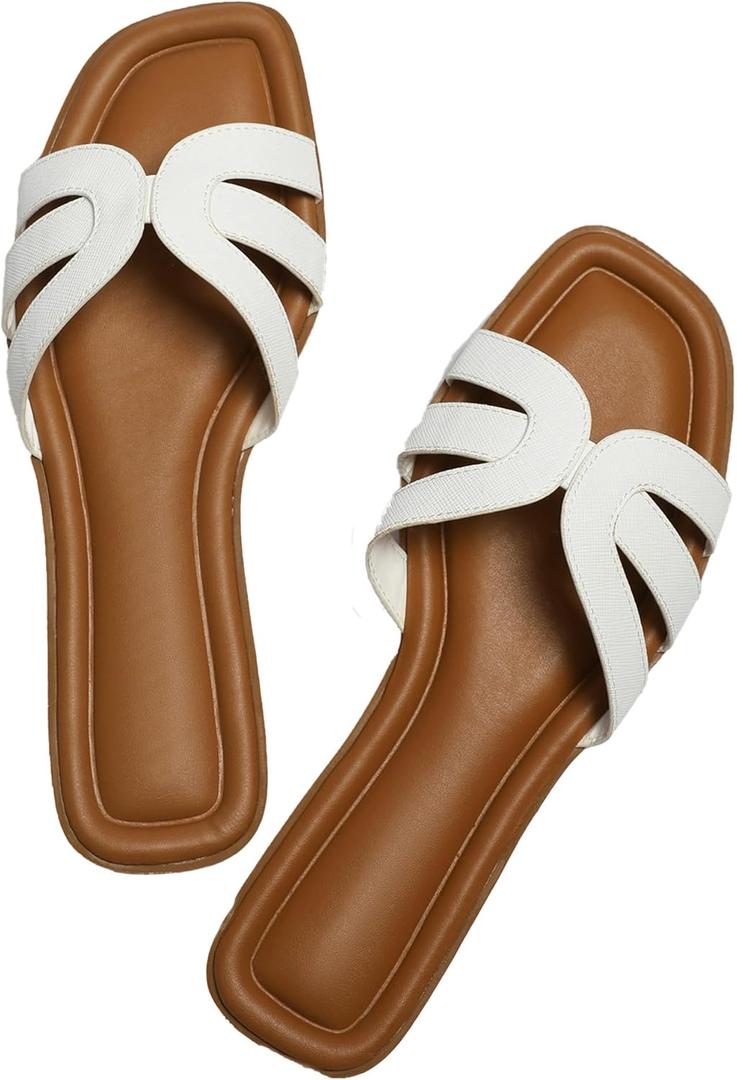 Womens Flat Sandals Dressy Sandals Comfort Slide Black Brown White Sandals Size 5-10 (8)