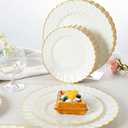 Lullaby 96PCS Ivory Scalloped Plastic Plates with Gold Rim, Disposable Elegant Plates Include 48pcs Dinner Plate 10.25", 48pcs Dessert Plate 7.5", Perfect for Daily Use, Wedding and Party