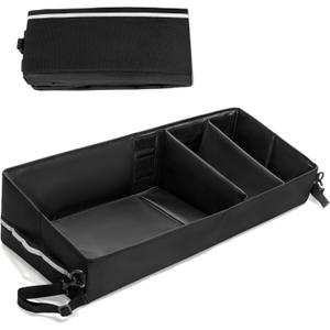 Under Seat Storage Box for Trucks, Tool Organizer with Removable Bottom Board, 2 Side Handles and Hook Snap Fix Strap, Black