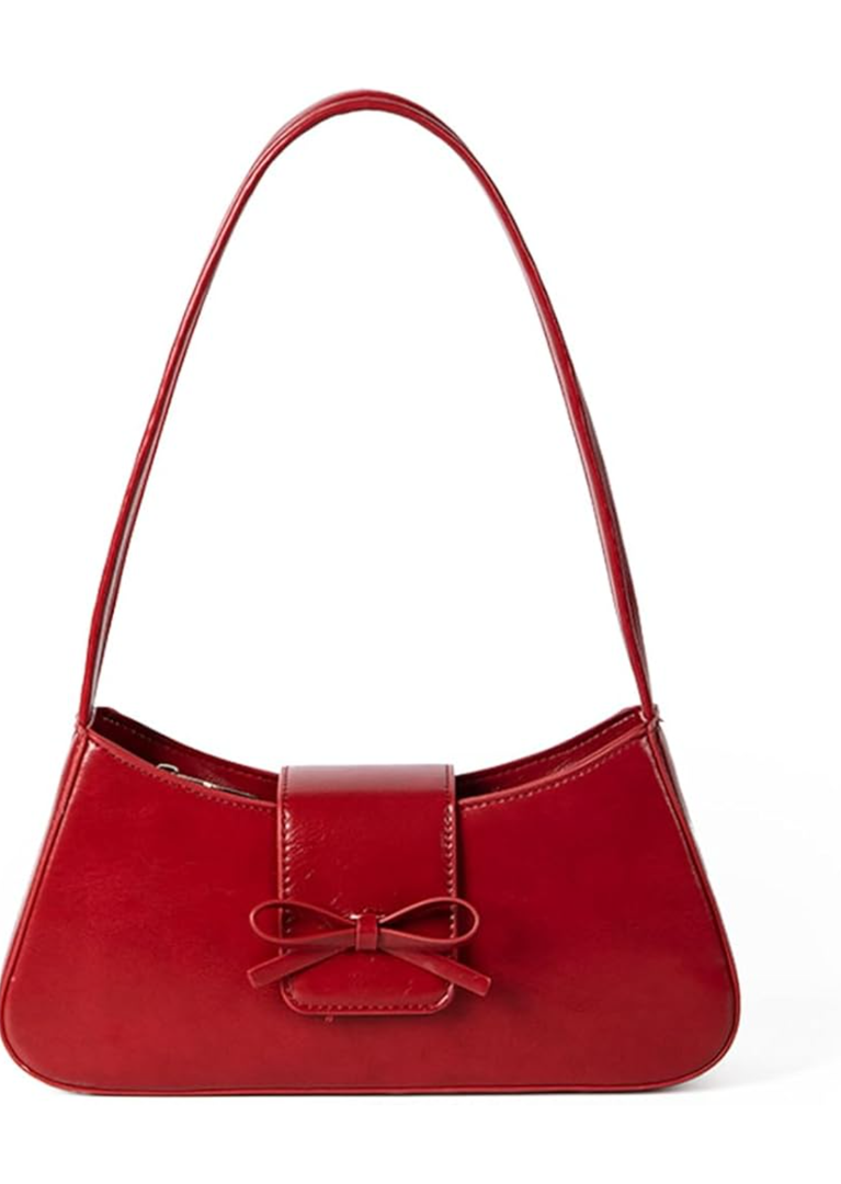 Shoulder Bags for Women Coquette Bow Purse Y2k Bag Small Cute Purses Mini Hobo Handbag Faux Leather Shoulder Purse (Red)
