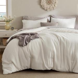 Bedsure Waffle Comforter Set King, Soft and Breathable Coconut White Bedding Comforter Set, 3 Pieces, 1 Waffle Weave Comforter (104"x90") and 2 Pillowcases (20"x36")