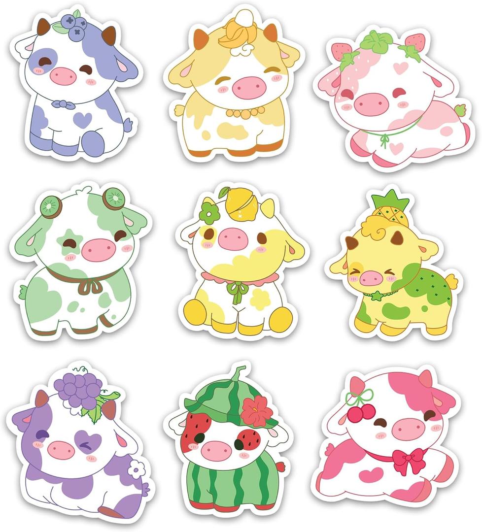 2 x 9PCs Cute Fruit Cows Sticker Set, Funny Chonky Cows Stickers, Kawaii Cows Waterproof Vinyl Stickers For Laptop Water Bottle Phone Case Tumbler, Aesthetic Cow Decals Gifts For Kids Boys Girls (Size 3")