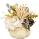 Artificial Pumpkin with Flowers Fake Pumpkins Model Fall Pumpkin Centerpiece for Porch, White 21cmx18cm