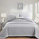 Cottolester Boho Quilt Set King Size Gray Farmhouse Quilt Bedding Set Striped Lightweight Summer Bedspread Coverlet Bedding Set 104"x90" (3 Pieces)