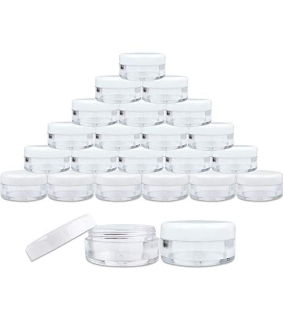 Beauticom 90 Piece 5g/5ml Round Acrylic Clear Jars with Lids for Cosmetics, Lotion, Creams, Make Up, Beads, Charms, Rhinestones, Accessories and Much More! (White Lid)