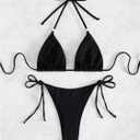 WDIRARA Women's 2 Piece Bikini Set Halter Triangle String Rhinestone Swimsuit Bathing Suit (Black, M)