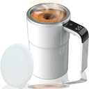 Self-stirring Coffee Mug Magnetic Stirring Cup Rechargeable Automatic Mixing Cup w/LCD Thermometer for Coffee Tea Hot Chocolate (White)
