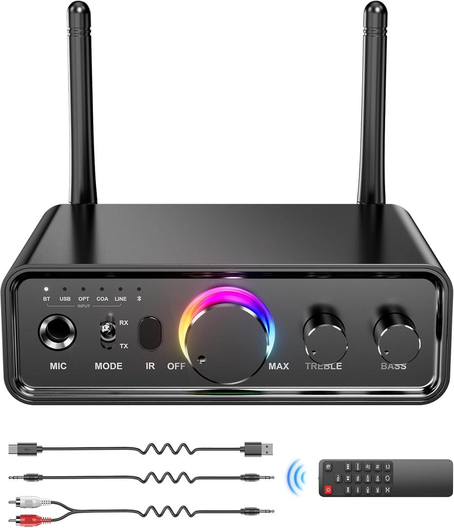 Bluetooth 5.3 Audio Transmitter Receiver for TV Home Stereo, high-Fidelity Wireless Bluetooth Low-Latency and HD Audio Adapter, Supporting USB, RCA, 3.5mm AUX, DAC, Coaxial, and Optical Input/Output