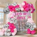 Cowgirl Balloons Arch Garland Kit For Last Rodeo Bachelorette Sash Supply Birthday Party Decorations,Hot Pink Rose Red Silver Cow Print Cowgirl Boot Disco Ball Balloon,LetS Go Girl Banner Backdrop