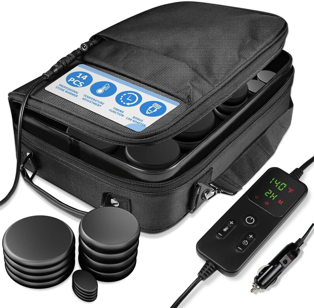 AICNLY Professional Basalt Hot Stones Massage Set with Adjustable Temperature and Timing Function, Spa Therapy Tool for Lymphatic Drainage, Muscle Pain Relief, Tension Release (Spa/Home Use)