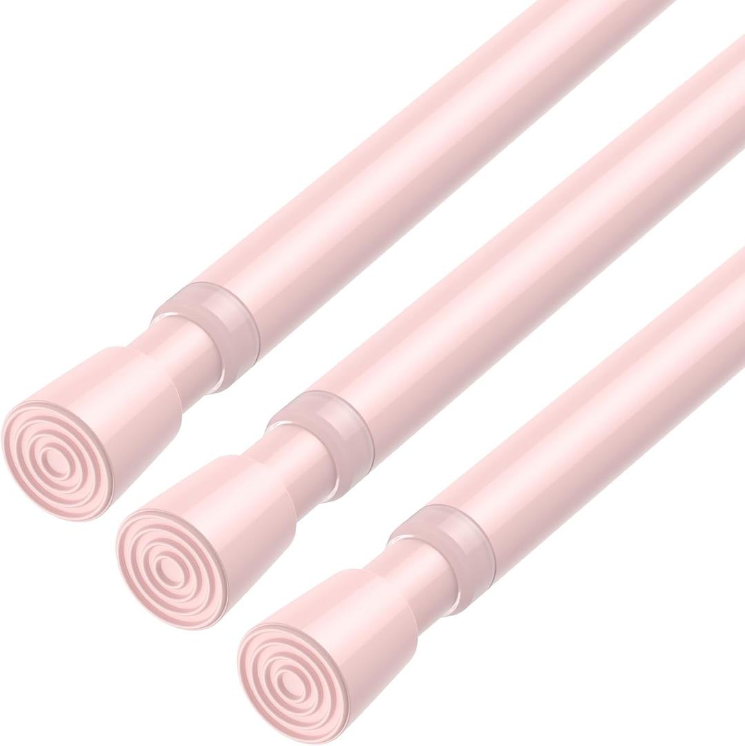 AIZESI Spring Tension Rods Adjustable Tension Curtain Rod Small Tension Rod No Drilling Expandable Spring Loaded Curtain Tension RodPink,26" to 39"-3Pcs)