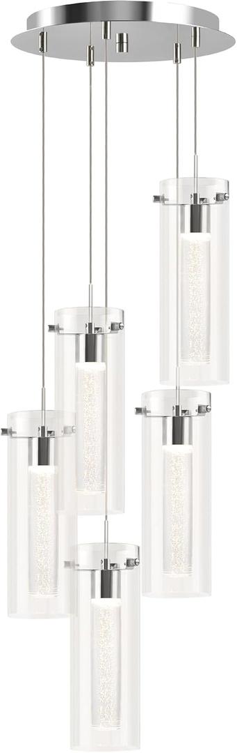 hykolity 5-Light Bubble Glass Pendant Light, 3CCT Dimmable LED Chandelier, Polished Nickel Modern Hanging Ceiling Light for Kitchen Island, Dining Room, Bedroom, ETL Listed