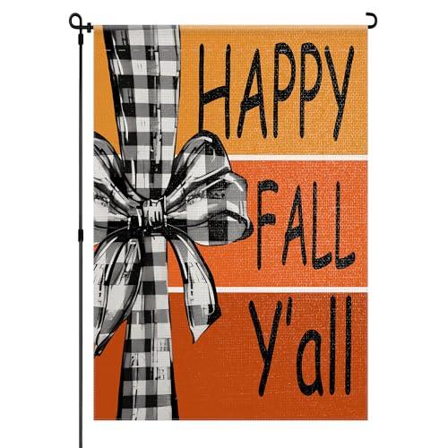 Fall House Yard Garden Flag 12 x 18 Inch Outside Double Sided Burlap Happy Fall Y'all Welcome Flag Farmhouse Holiday Patio Lawn House Outdoor Decorations Pack Of 2