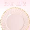 YOUBET 100PCS Pink Scalloped Plastic Plates - Heavy Duty Gold Disposable Fancy Hard Plates Include 50 Dinner Plate, 50 Dessert Plate, for Wedding & Party Mothers Day