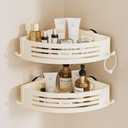 Corner Shower Caddy Suction Cup, No-Drilling Hanging Shower caddy with Hooks, Waterproof & Rustproof Removable Shower Organizer for Bathroom Storage, 2Pack