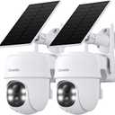 2K Cameras for Home Security-2.4G WiFi Outdoor Camera Wireless Solar/Battery Powered with solar panel, 360 Viewing, AI Human Detection, Color Night Vision, with SD Storage, Works with Alexa(2 Pack)