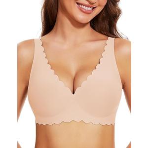 Gailife Cute Floral Bras for Women No Underwire Seamless Ultra Comfort Bralettes for Women with Support Everyday Plunge Bra (Medium, Grey)