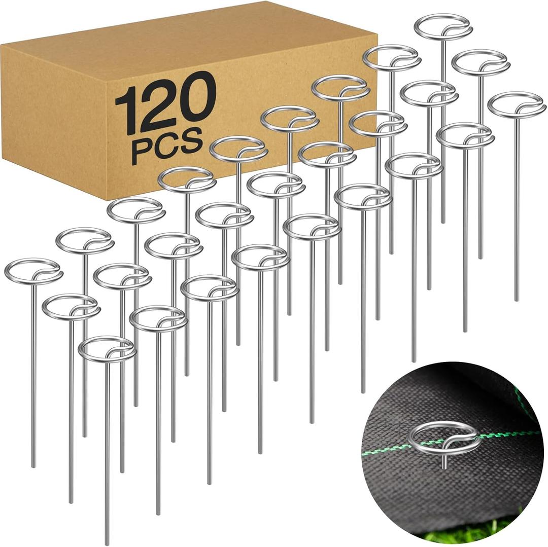 Heavy-Duty Landscape Staples  120 Pcs 6-Inch G-Shaped Thickened Galvanized Garden Fabric Staples,Rust-Resistant Ground Cover Pins for Weed Barrier, Erosion Control & Landscaping Projects