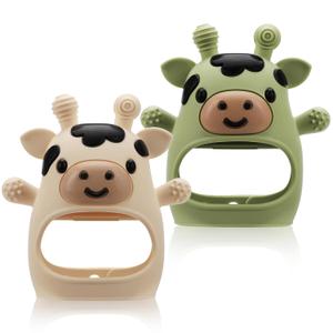 2 Pack Baby Teething Toys for 3-6 6-12 Months, Food Grade Silicone Infant Teether Mitten, Baby Essentials Teething Relief, Newborn Essentials Chew Toys for Sucking Needs (White & Green)