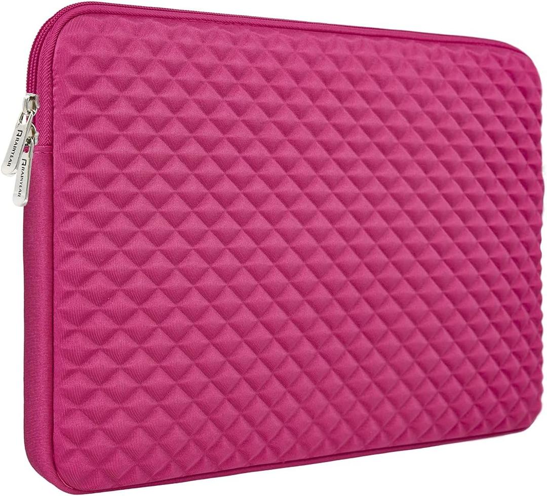 RAINYEAR 16 Inch Laptop Sleeve Diamond Foam Shock Resistant Padded Case Fluffy Lining Zipper Cover Carrying Bag Specially Compatible with New 16" MacBook Pro A2141 A2485 M1 M2 M3 M4 (Deep Pink)