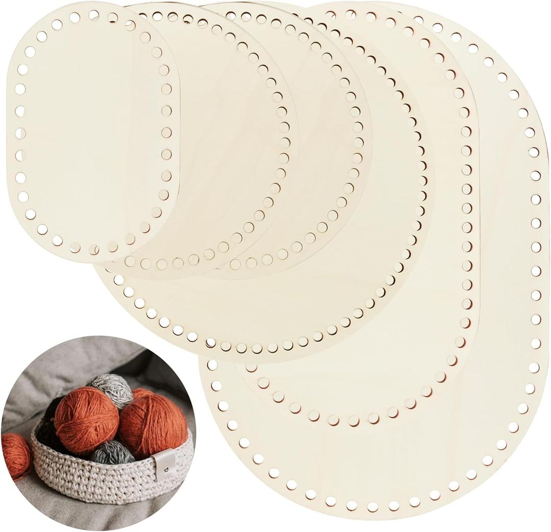 Luomorgo 6PCS Natural Wooden Basket Base Set (3PCS Oval & 3PCS Round) - Solid Unfinished Crochet Basket Bottom for DIY Weaving, Knitting Crafts